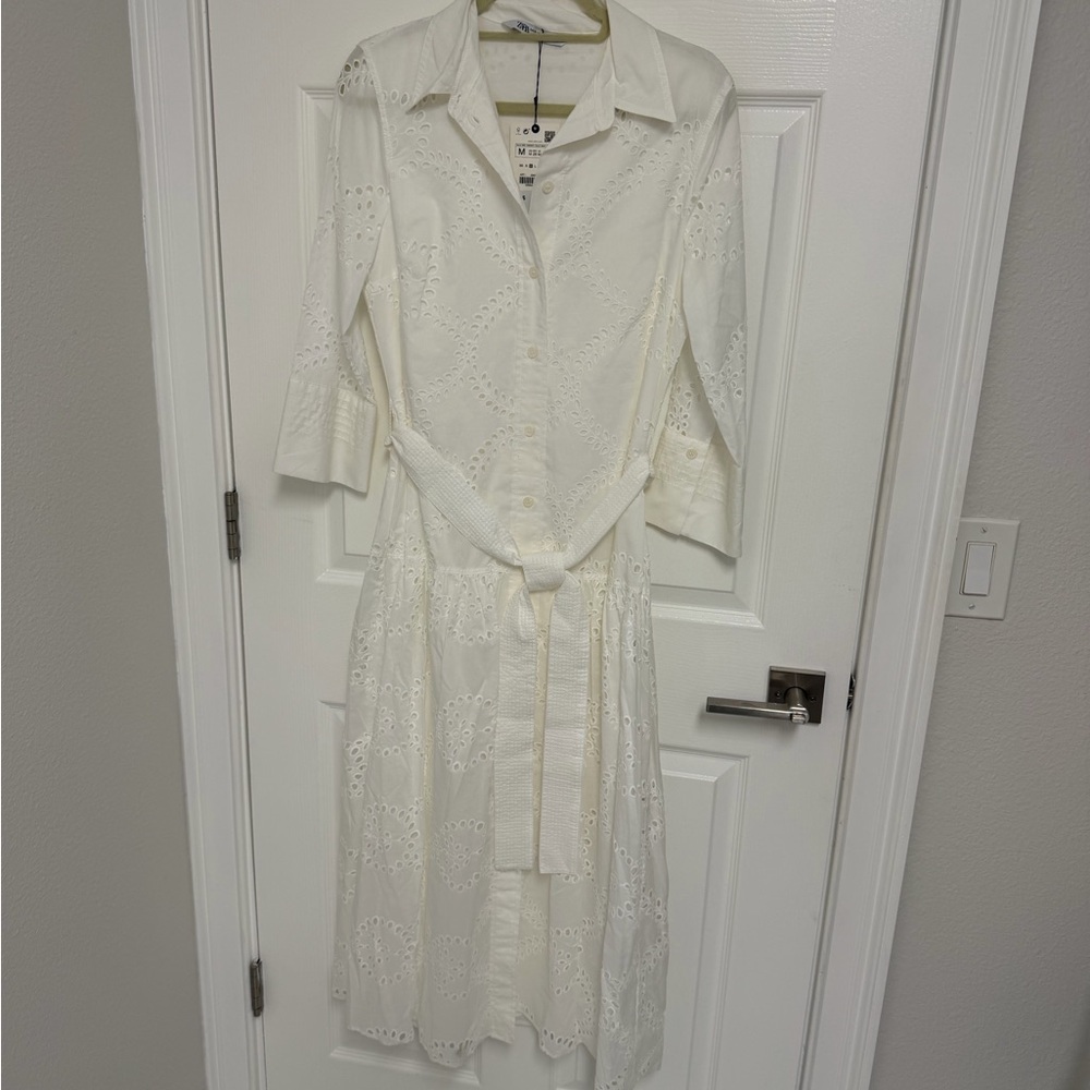 Zara Cream Long Sleeve Eyelet Dress